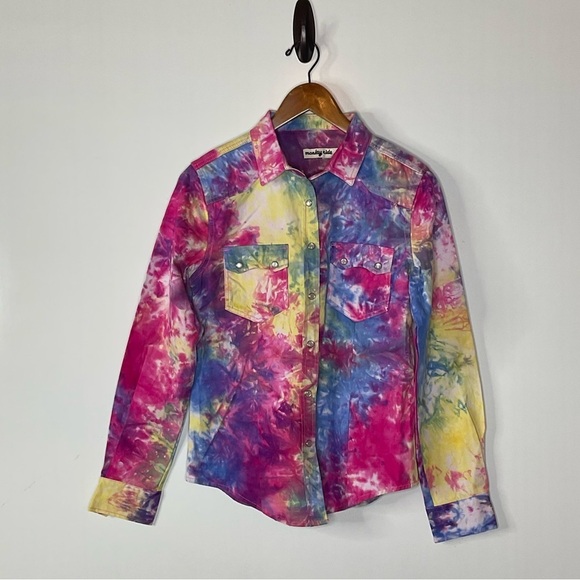 Monkey Ride Colorful Tie-Dye Pearl Snap Shirt Size Medium - Picture 1 of 5